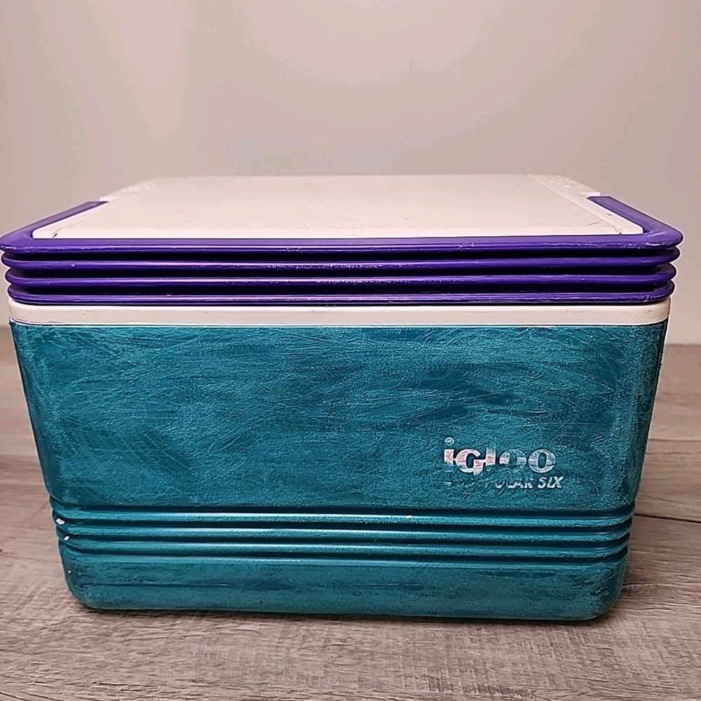 Vintage Igloo Legend 12 Cooler Ice Chest Flip Top Green Purple Handle 1998 Retro